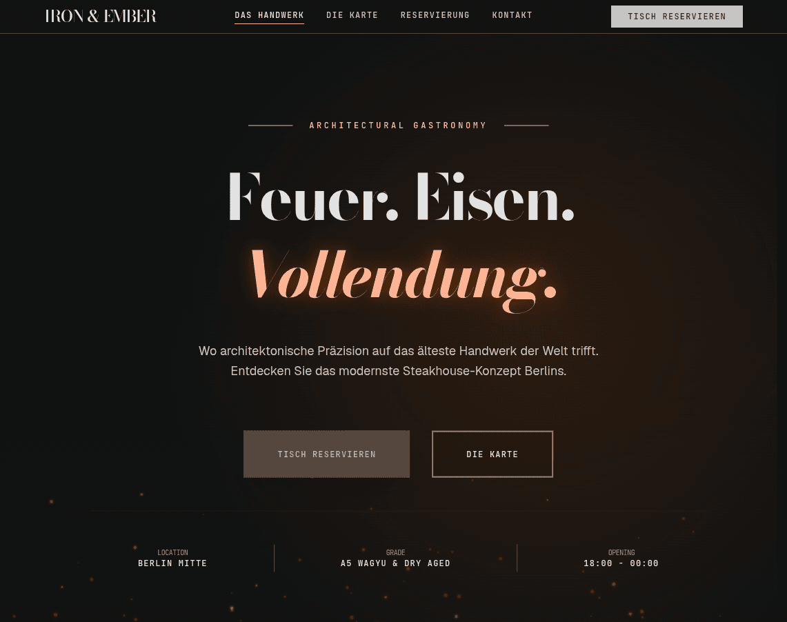 Restaurant-Website mit Speisekarte und Reservierung für Gastronomie
